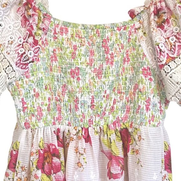 LoveShackFancy Prezia Embroidered Lace Floral Top White Designer XS - Picture 9 of 12